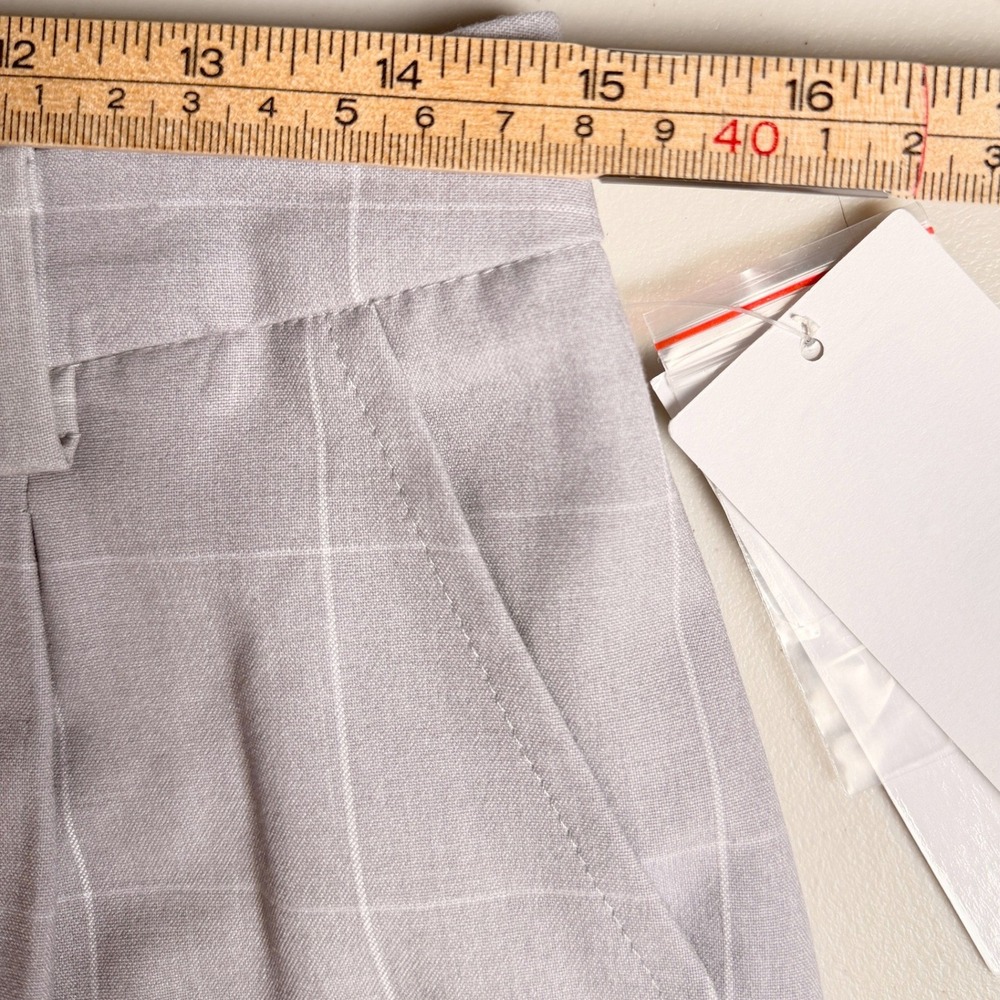Womens Windowpane Plaid Trousers M Grey Office Workwear Wide Leg Pants Preppy - Picture 10 of 12